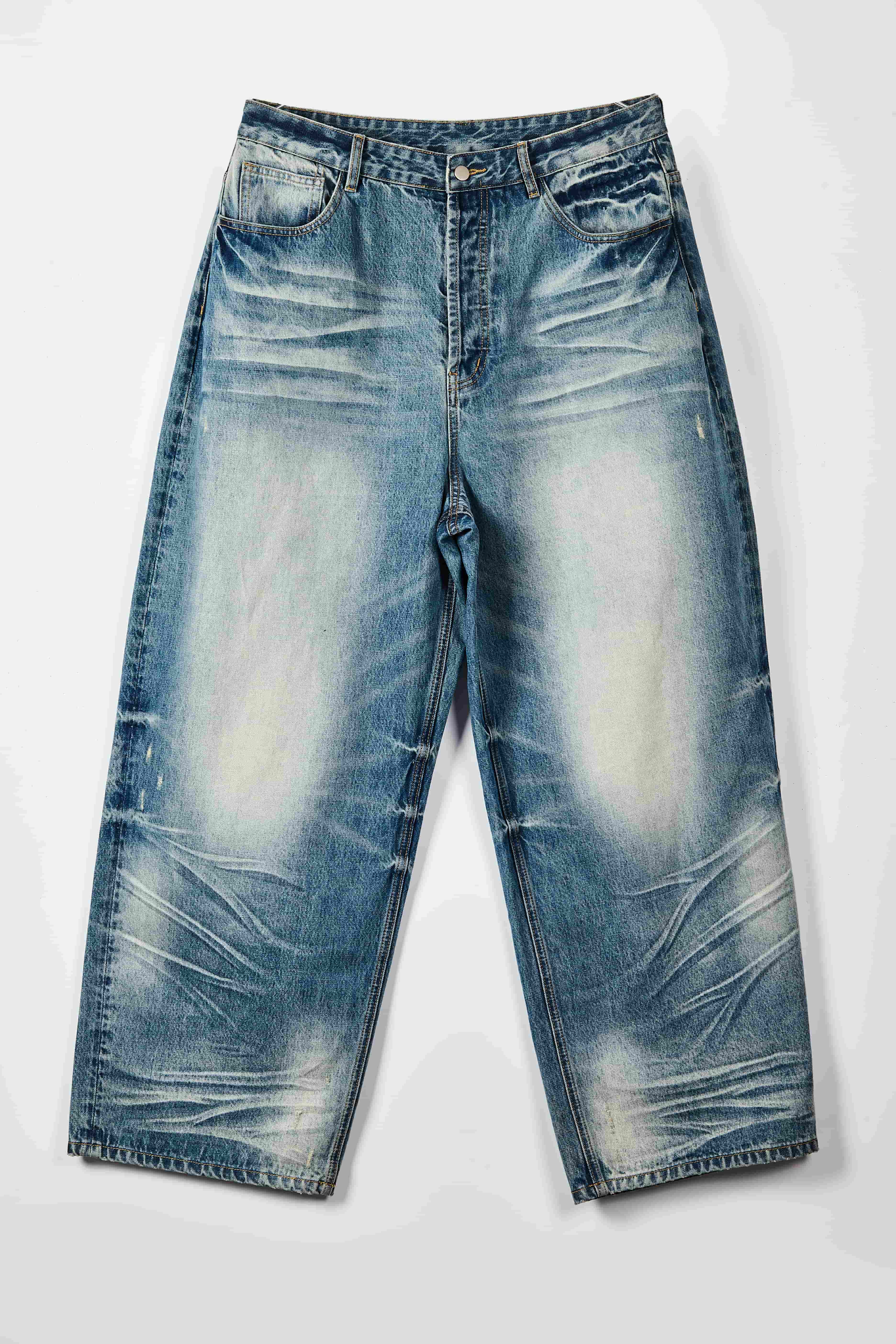 Heavy Wash Baggy Jeans - Vintage Faded Streetwear Denim Pants